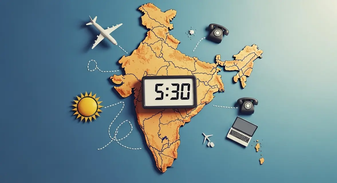 carte stylisee inde fuseau horaire IST 5h30 communication