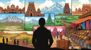 Illustration voyage Inde 2025 mosaïque, paysages, aventure