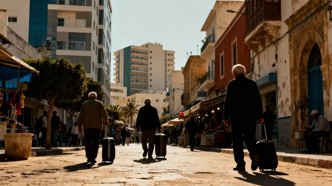 Retraités arrivant à Bizerte rue animée location appartement