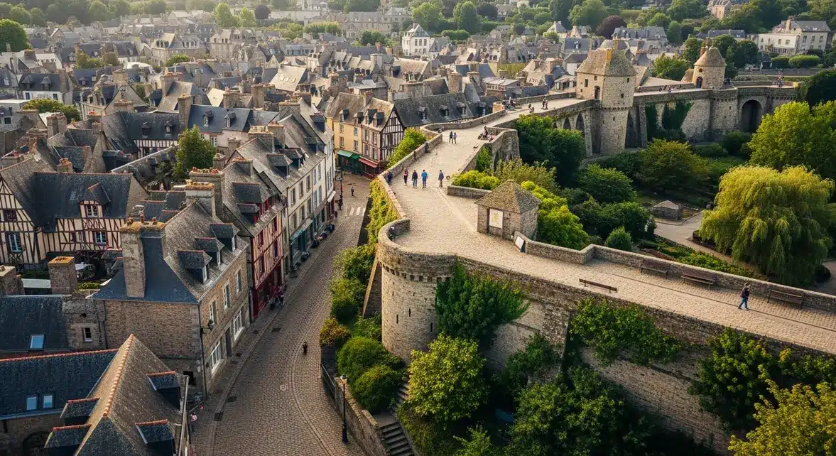 Vue aerienne Dinan vieille ville remparts pavés