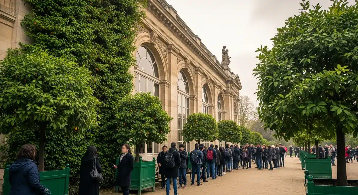 Orangerie Jardin du Luxembourg exposition Organique file attente
