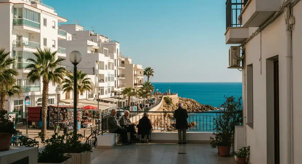 Ville méditerranéenne calme à Bizerte avec retraités sur terrasse