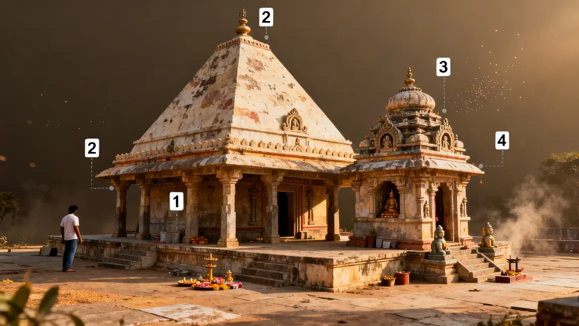 schéma simple temple hindou avec étiquettes sur éléments clés