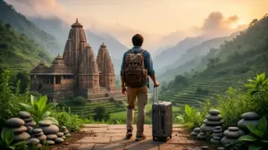 voyageur valise devant temples indiens ayurveda