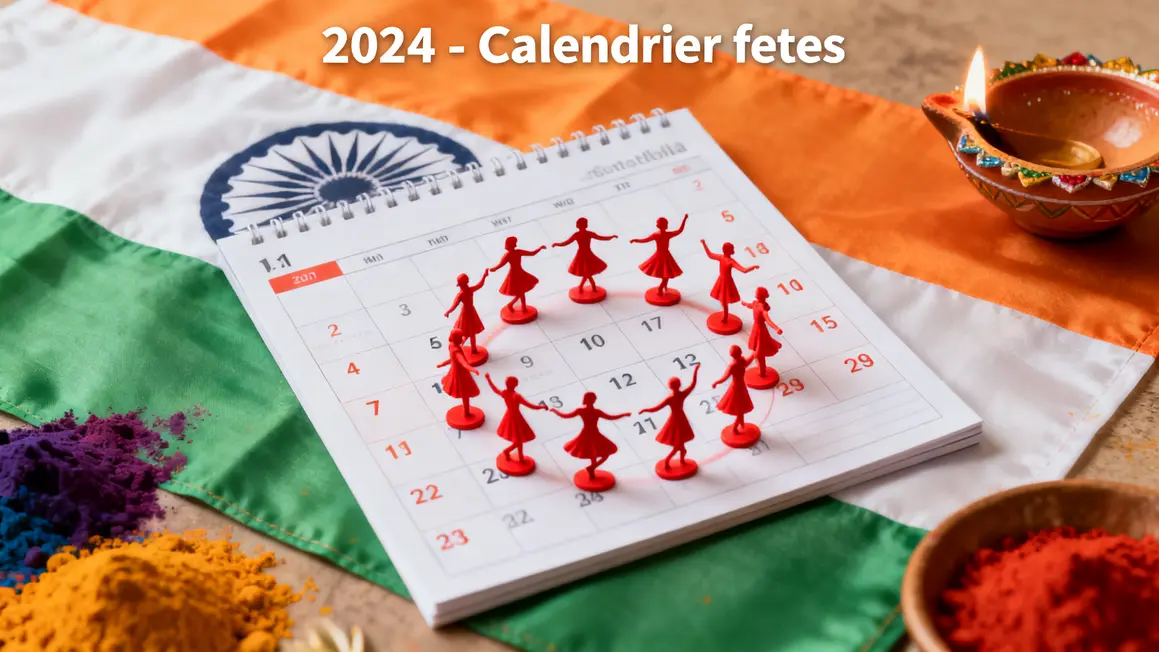 Calendrier et drapeaux pendant fetes indiennes