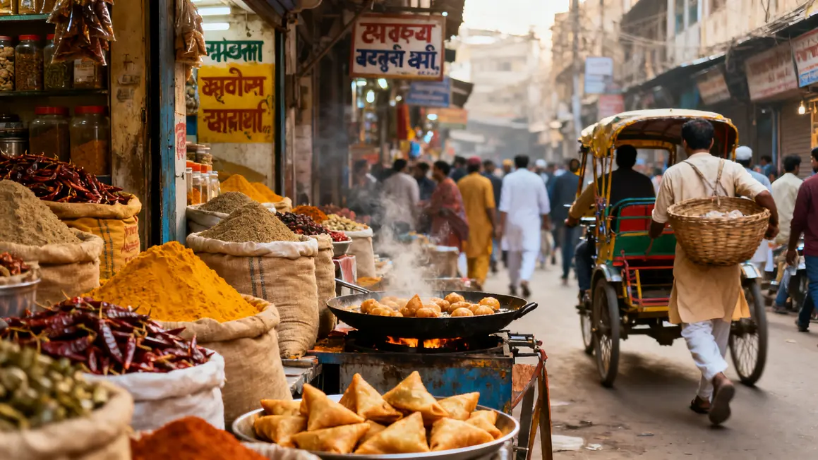 Chandni Chowk marché animé épices rickshaw ambiance vivante