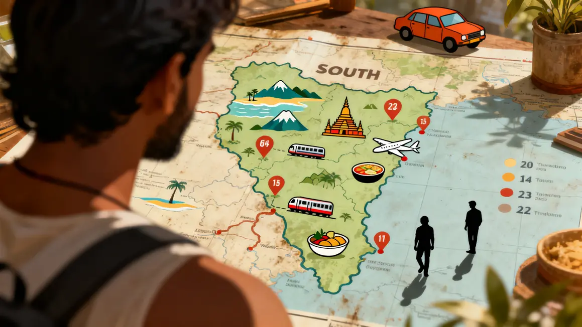 Carte stylisée Inde du Sud pictogrammes voyage