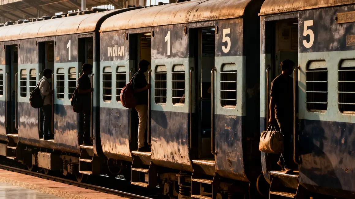 cinq types de wagons en gare indienne