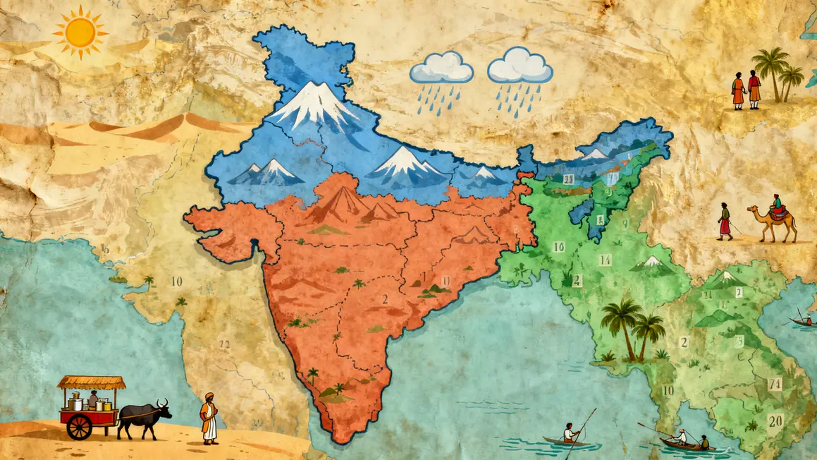 carte stylisée de l’inde régions climat saison