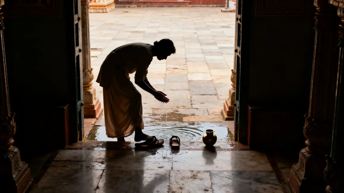 Respect des codes dans un temple indien, purification