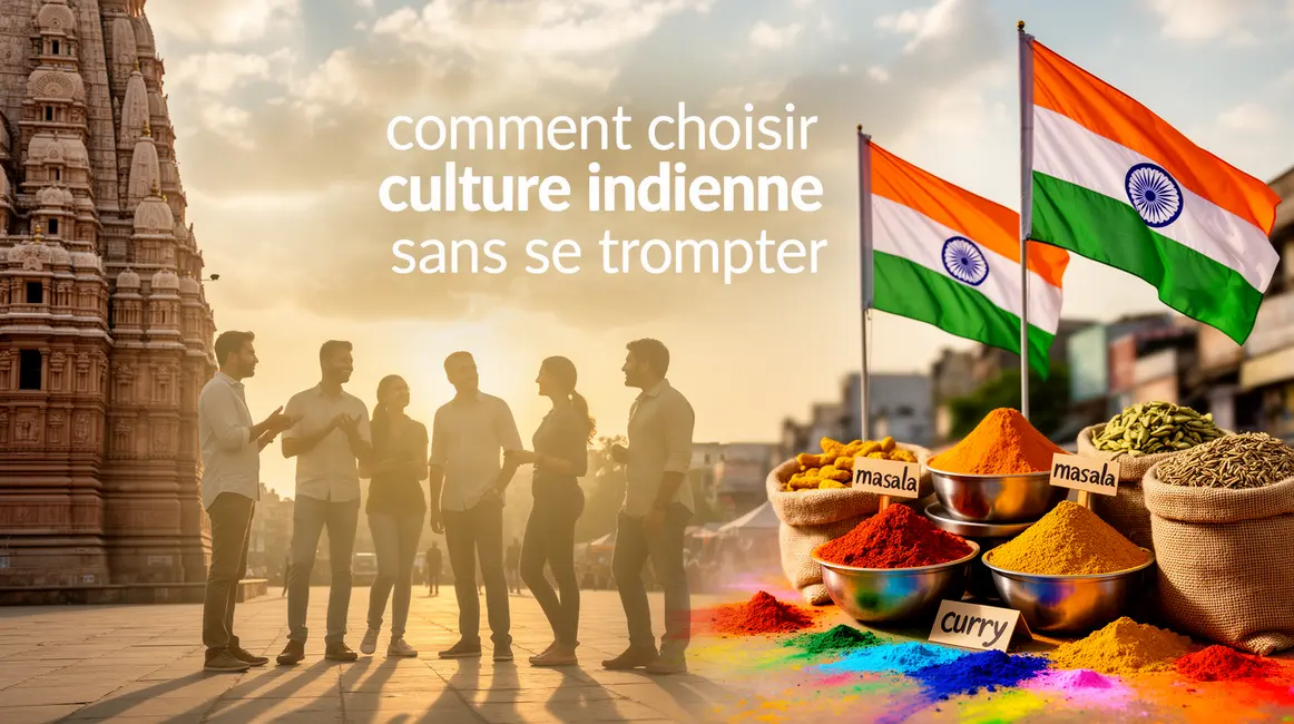 silhouettes expatries devant symboles culture indienne sous ciel lumineux