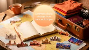 Image carnet voyage Inde préparation, valise, cartes, monuments