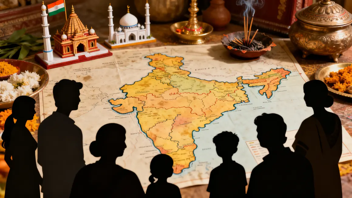 Scène de famille et symboles carte Inde guide culture indienne