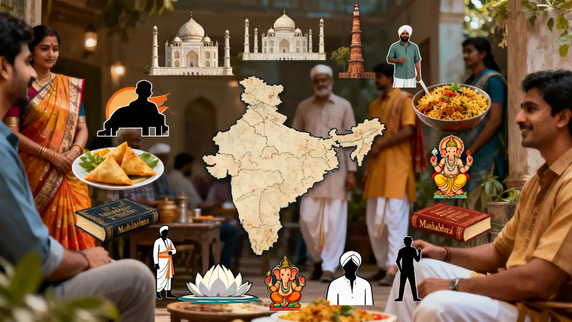 Carte Inde symboles diversité culturelle indienne