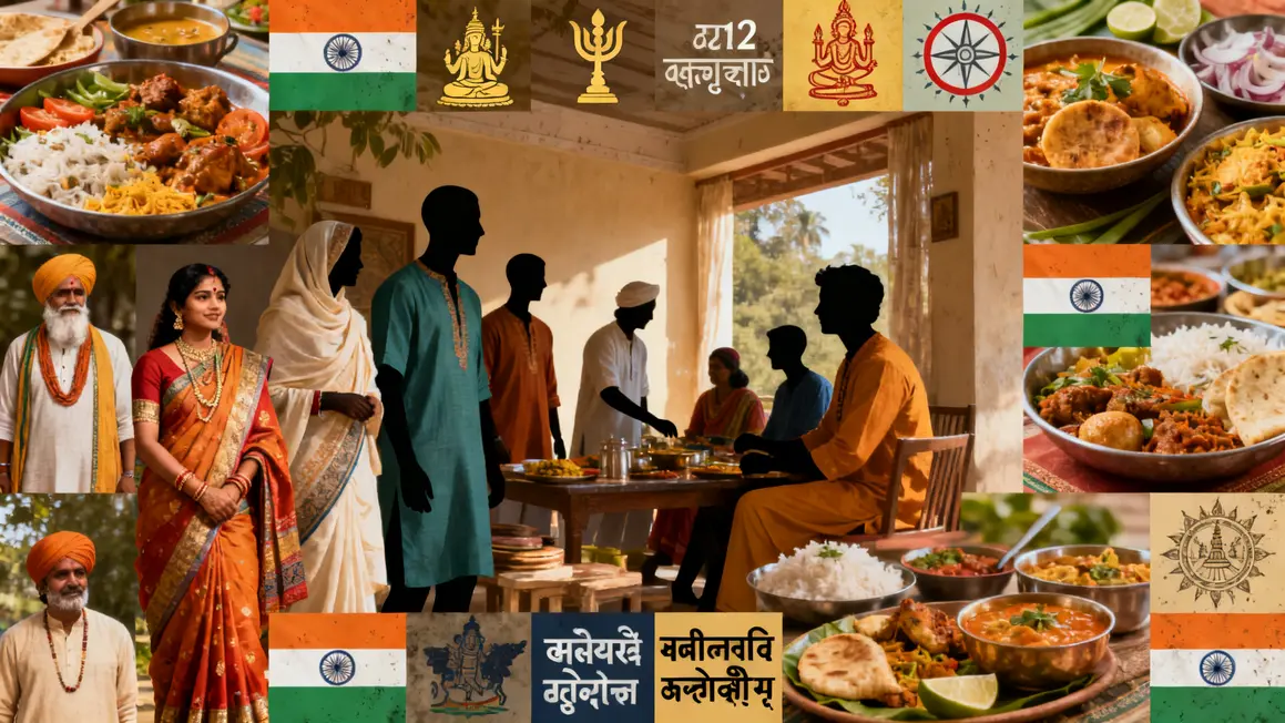 Mosaïque costumes plats langues religions indiennes