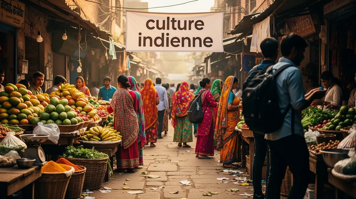 Marché indien animé alliant tradition et modernité, culture indienne