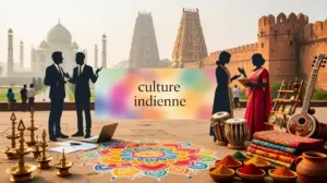 Scène sur la culture indienne avec monuments et traditions