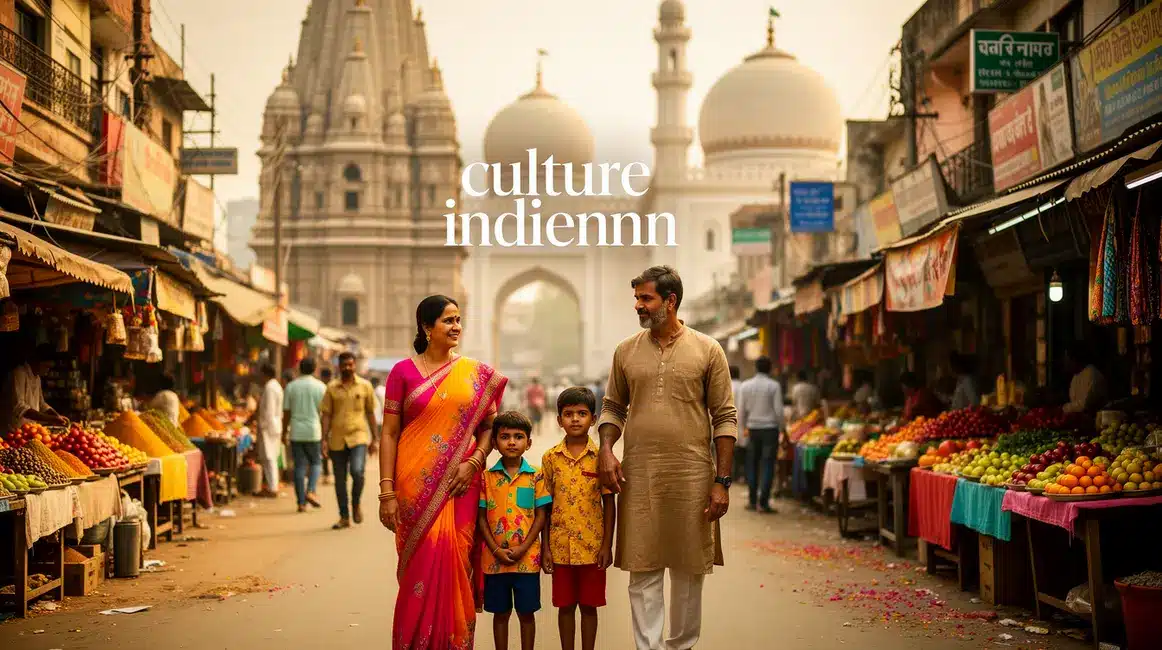 scène de vie culturelle indienne dans une rue animée