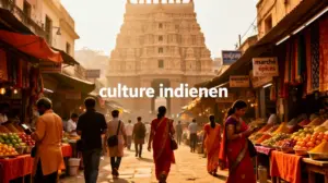 Culture indienne, traditions et modernité avec temple et marché