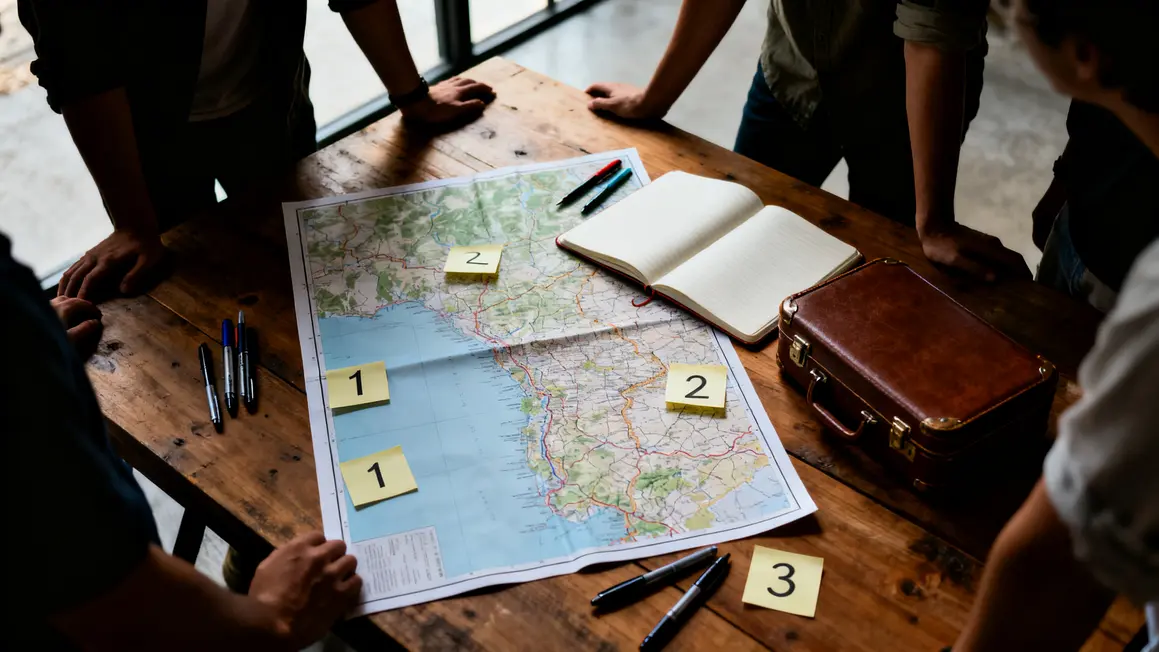 Carte et voyageurs preparant sejour Inde du Sud