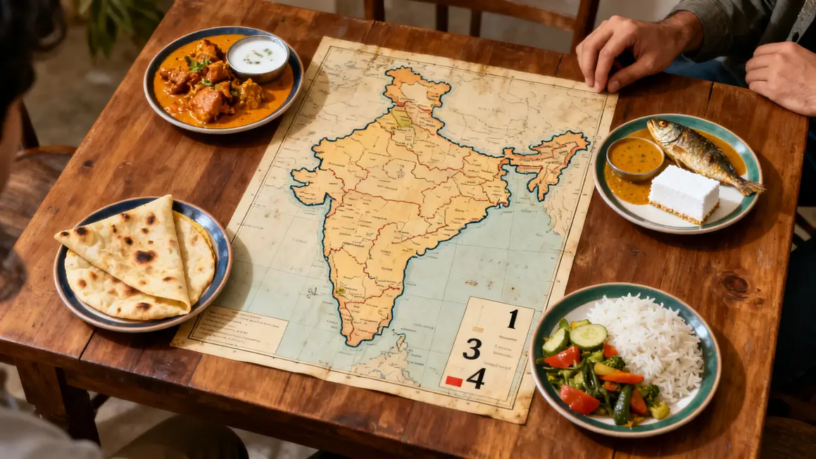 carte Inde avec mini plats régionaux sur table bois