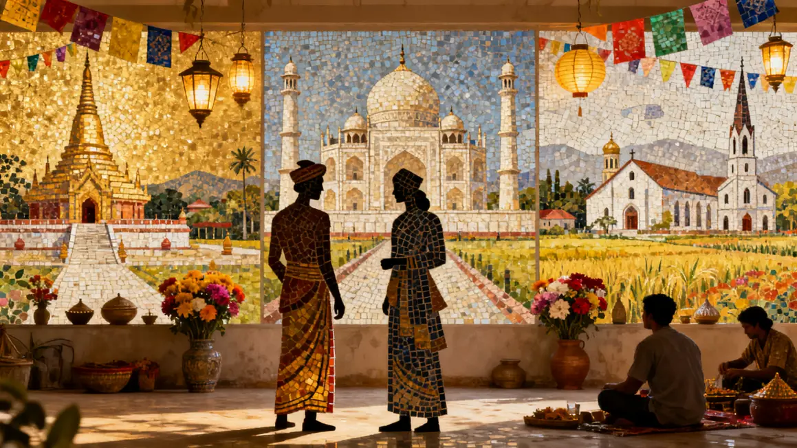Mosaique de lieux et costumes fete indienne