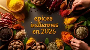 Epices indiennes 2026 vue plongeante nature morte