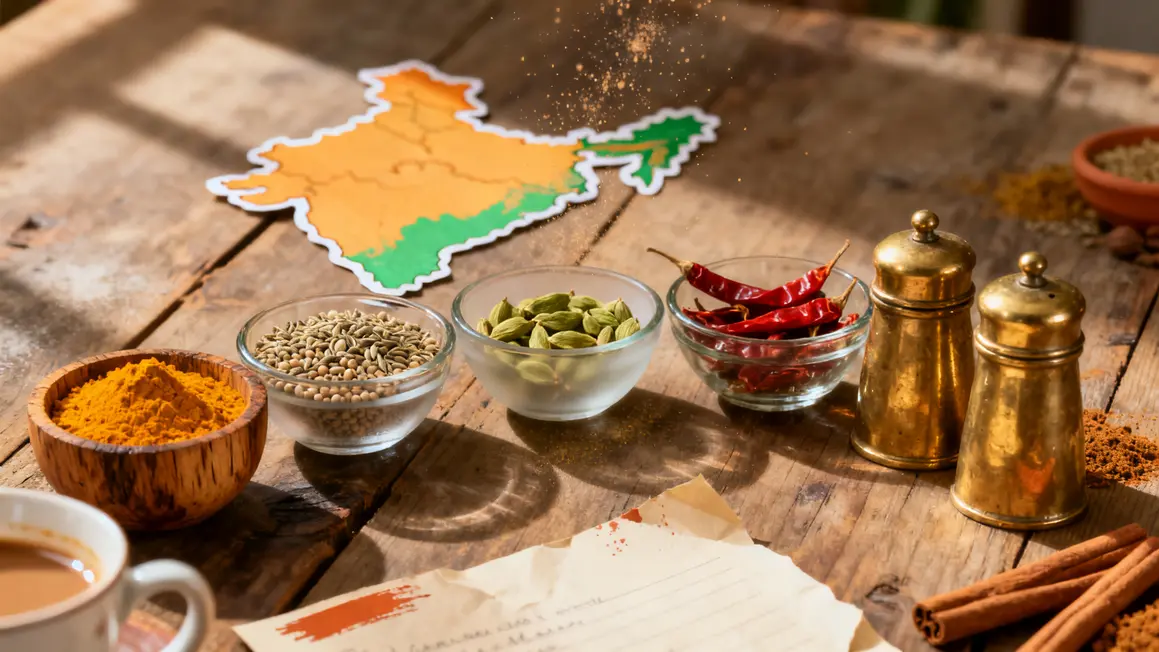 epices indiennes de base en bols carte inde en arriere plan