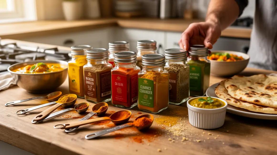 vue bocaux epices indiennes photorealiste