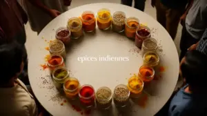 bocaux d’epices indiennes colores cercle vue dessus