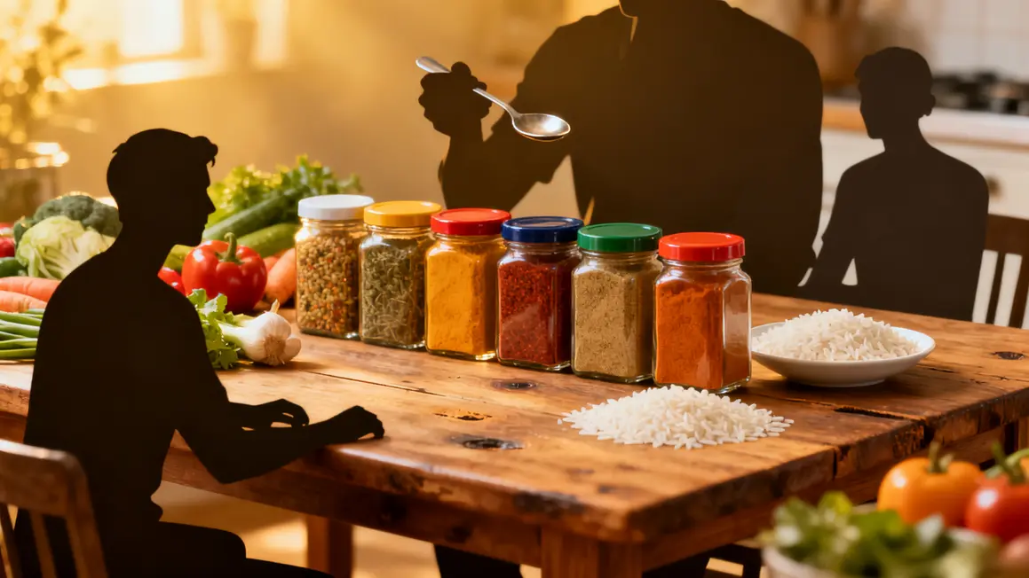 bocaux epices indiennes legumes riz scene naturelle