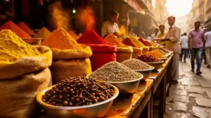 Marché indien épices indiennes couleurs sacs bols
