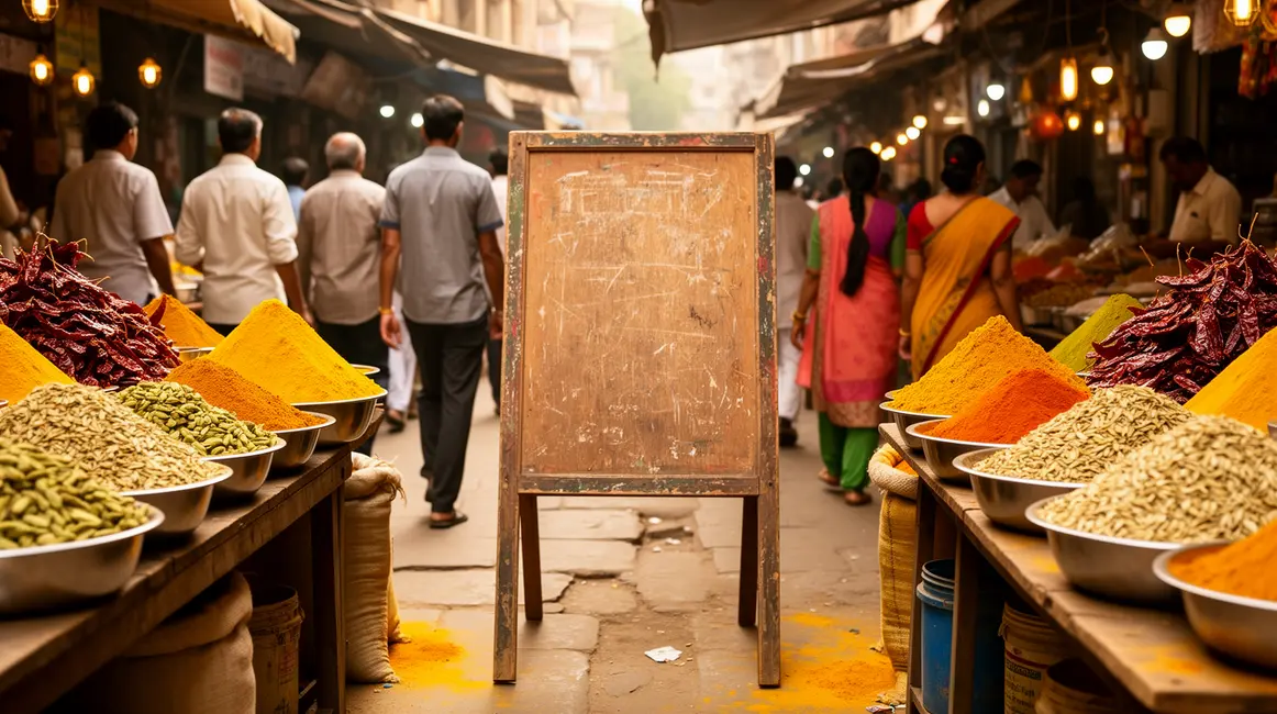 marché indien vibrant avec épices indiennes colorées, signes d alerte