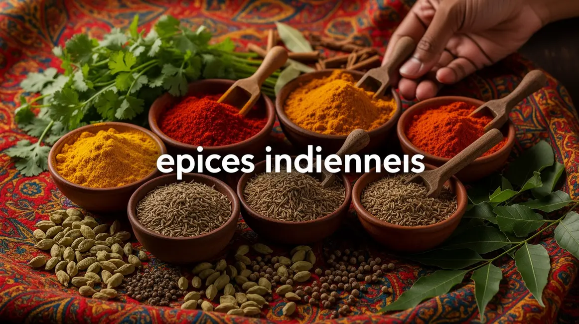 Tableau d'épices indiennes traditionnelles en bols sur tissu vibrant