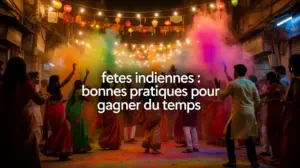 Foule coloree celebrant un festival indien de nuit