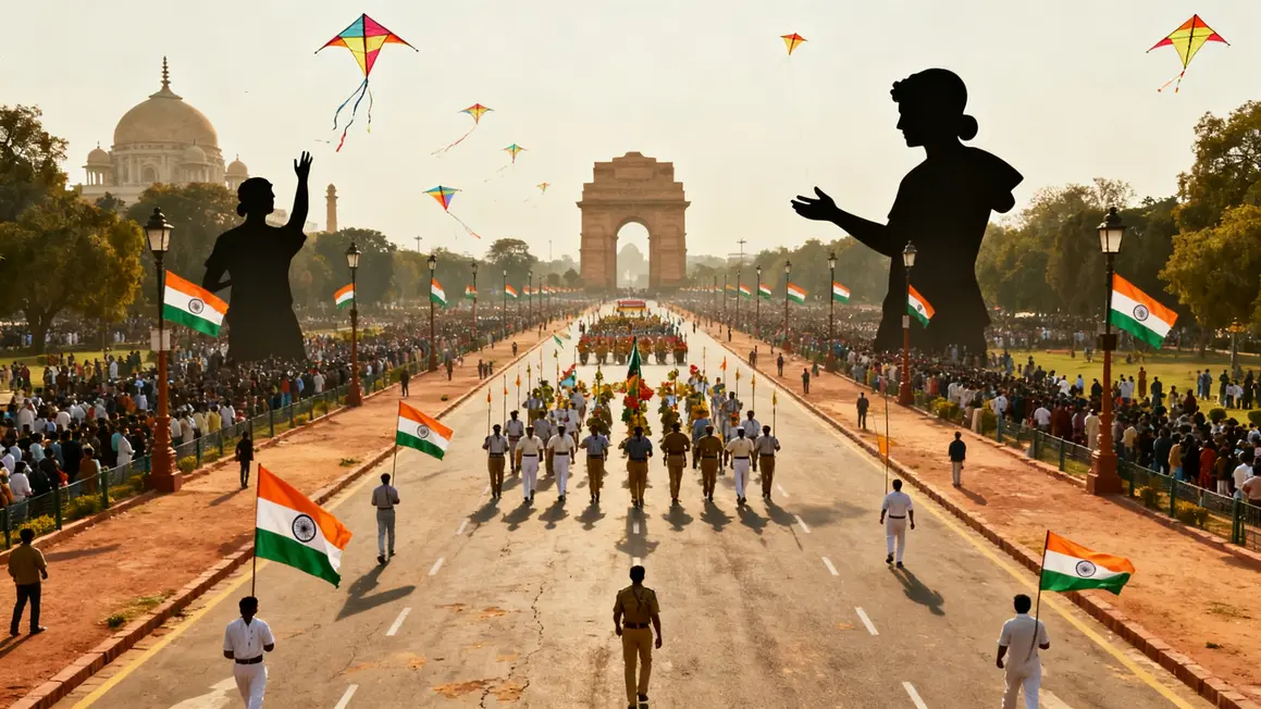 Defile national indien cerfs-volants drapeaux