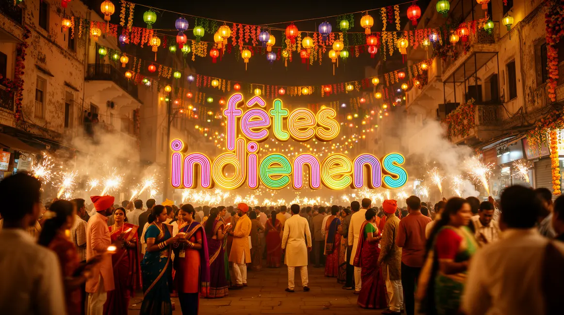 foule fete indienne illumination guirlandes