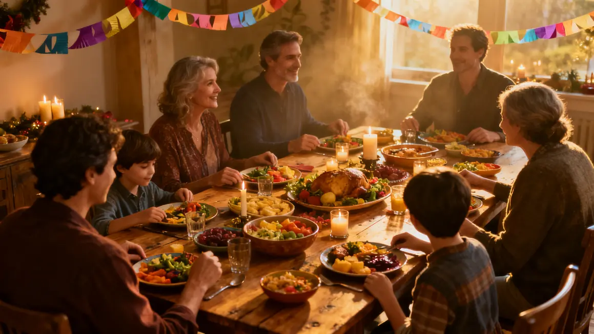 Repas de fete familial indien plusieurs generations