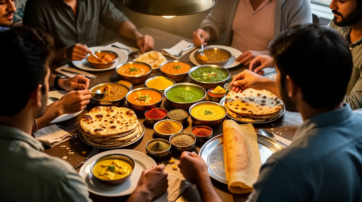 table indienne authentique plats curry naan dosa épices