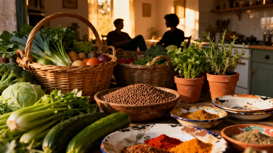 Cuisine indienne durable avec legumes frais et restes reutilises produits locaux