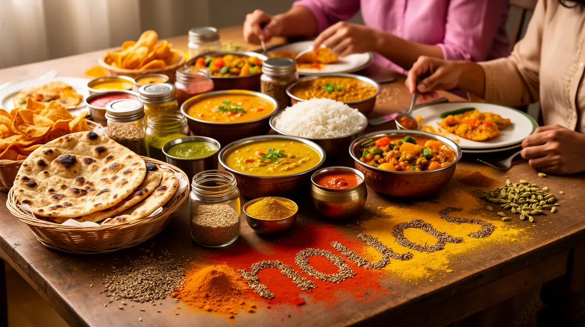 gastronomie indienne table partage famille cuisine epices plats naan riz chutneys