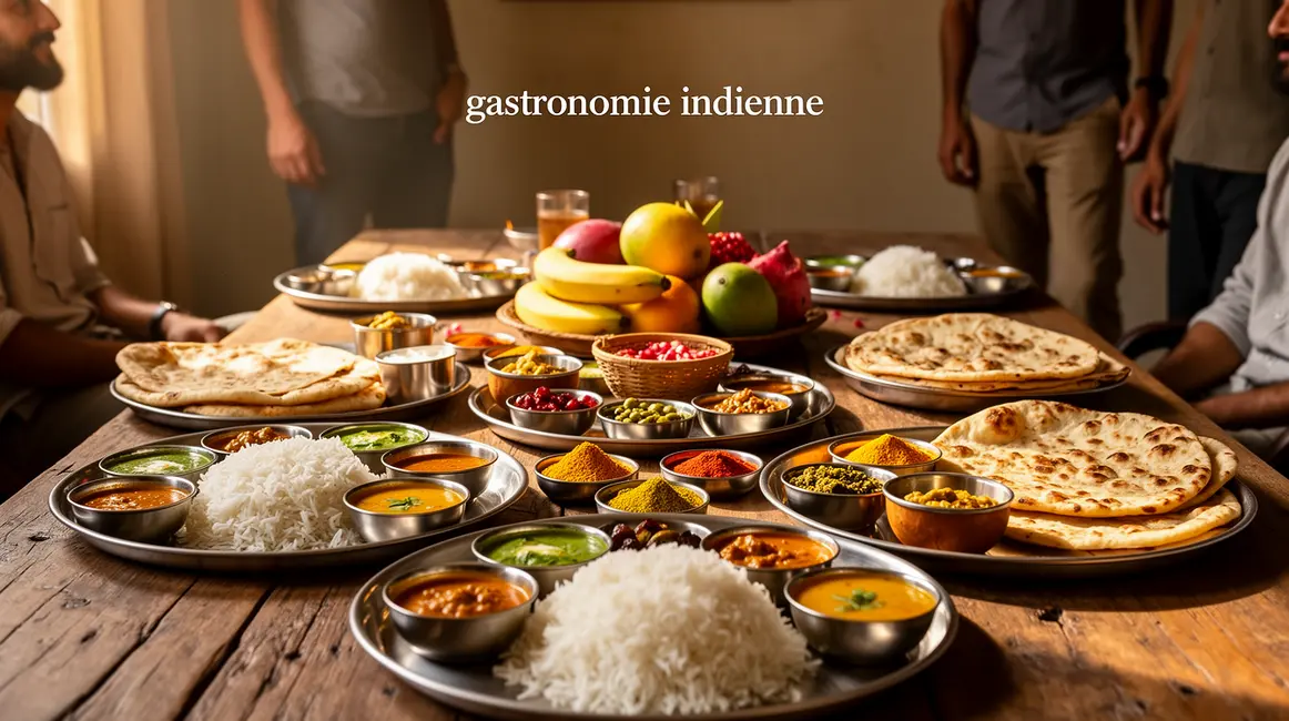 grande table avec plats indiens regionaux et voyageurs, gastronomie indienne