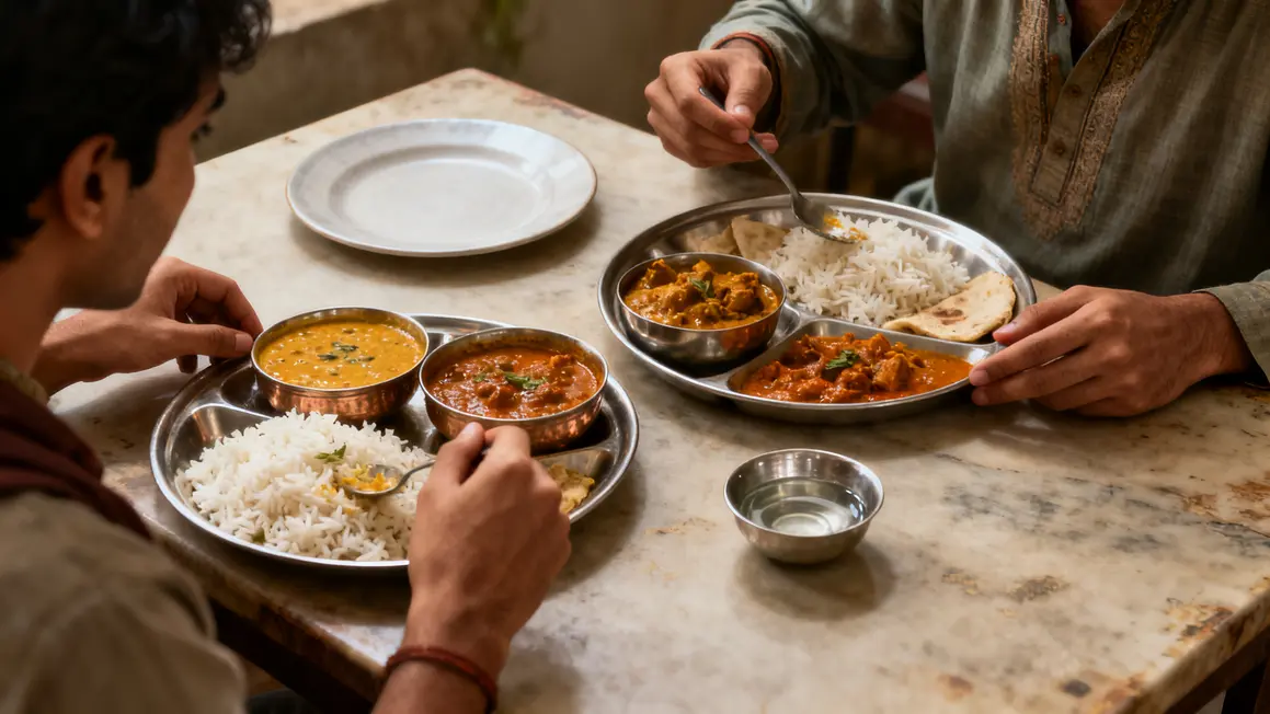 table repas indien habitudes alimentaires main droite