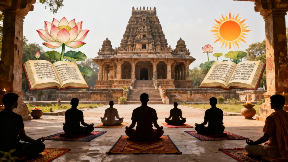silhouettes meditant temple indien yoga spiritualite