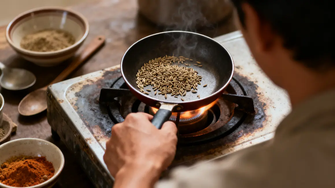 Grillage graines cumin technique epices indiennes poele