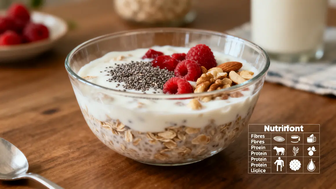 Bol d'overnight oats gestion du poids, pictogrammes nutriments