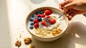 bol d'overnight oats perte de poids avec lait vegetal baies et chia