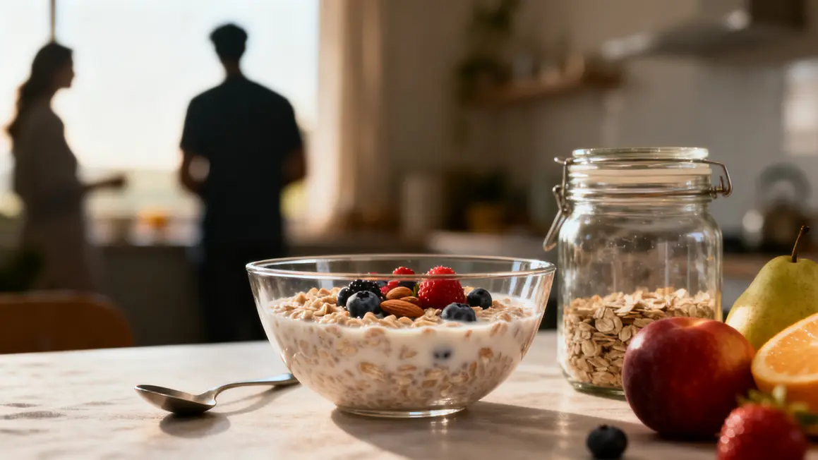 bol de flocons d'avoine overnight oats perte de poids baies noix bocaux