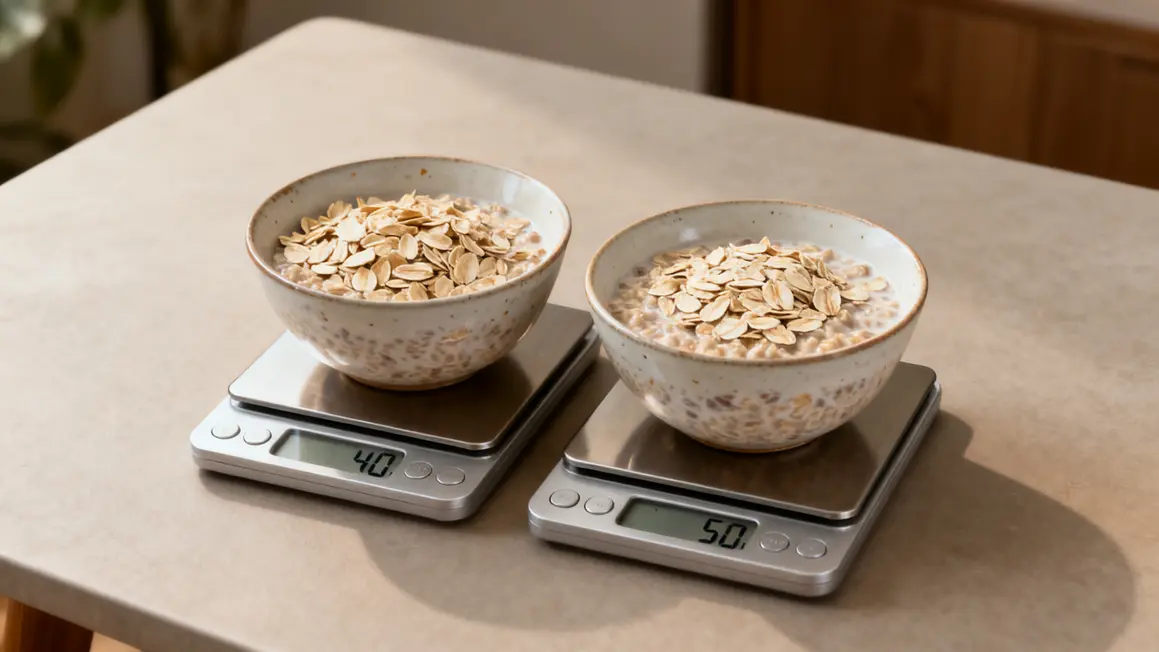 bols d'overnight oats perte de poids sur balances numérique 40 et 50g