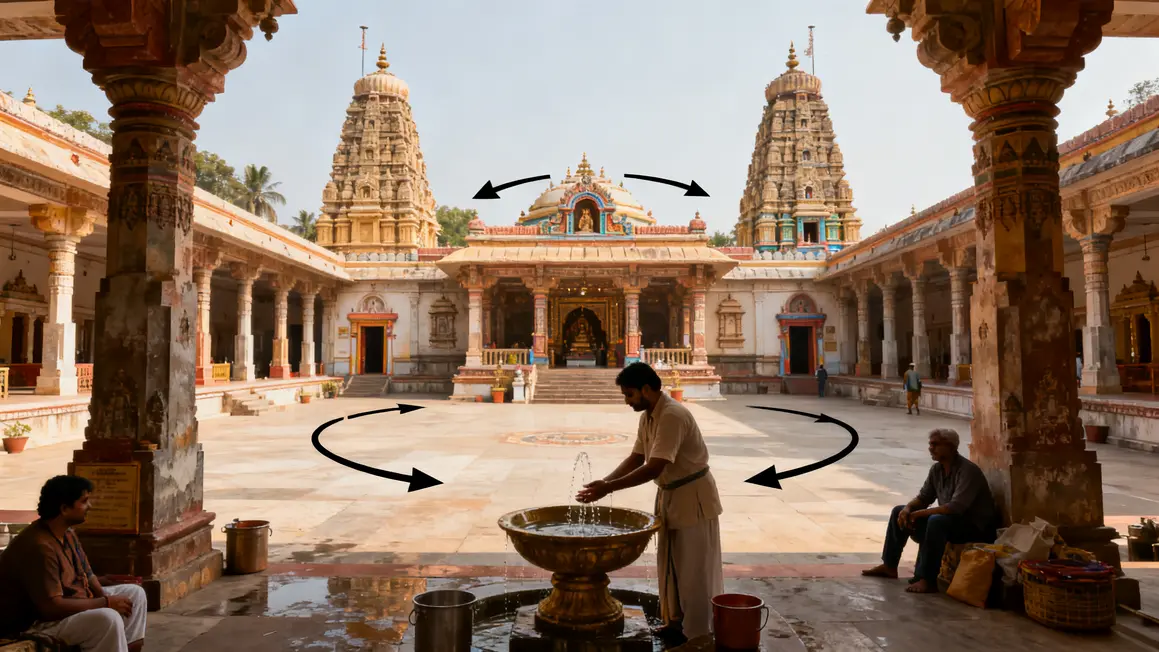 Plan temple indien sens de circulation gestes purification